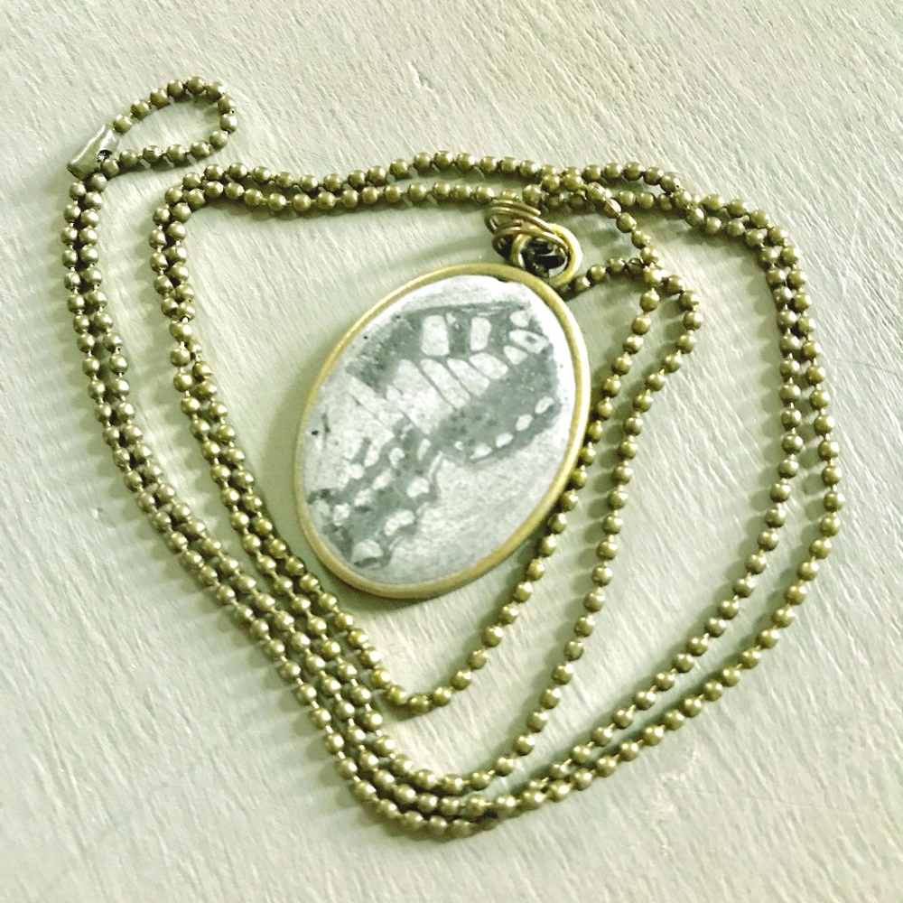 Gift for nature lover gardener NWT Artisan Feather Fossil Necklace